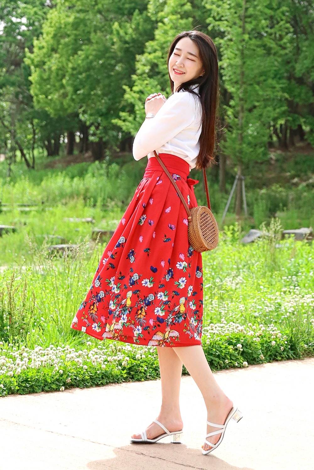 Parrot Double-sided Waist Skirt [Red]